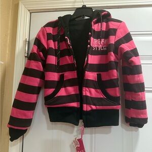 Pink and Black Striped Kids Hoodie